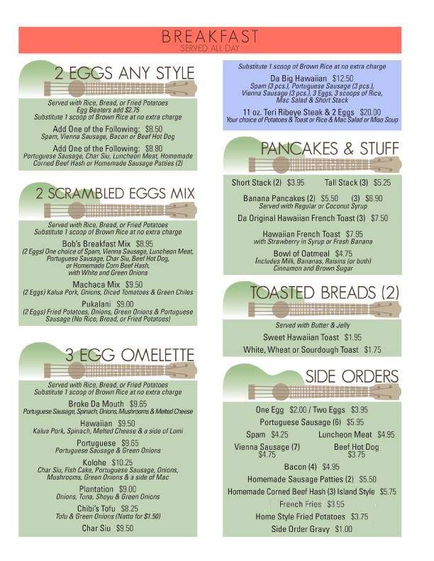 Bob's Ohana Hawaiian Rest - Gardena, CA menu_pic