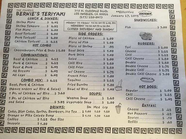 Bernie's Teriyaki - Los Angeles, CA menu_pic