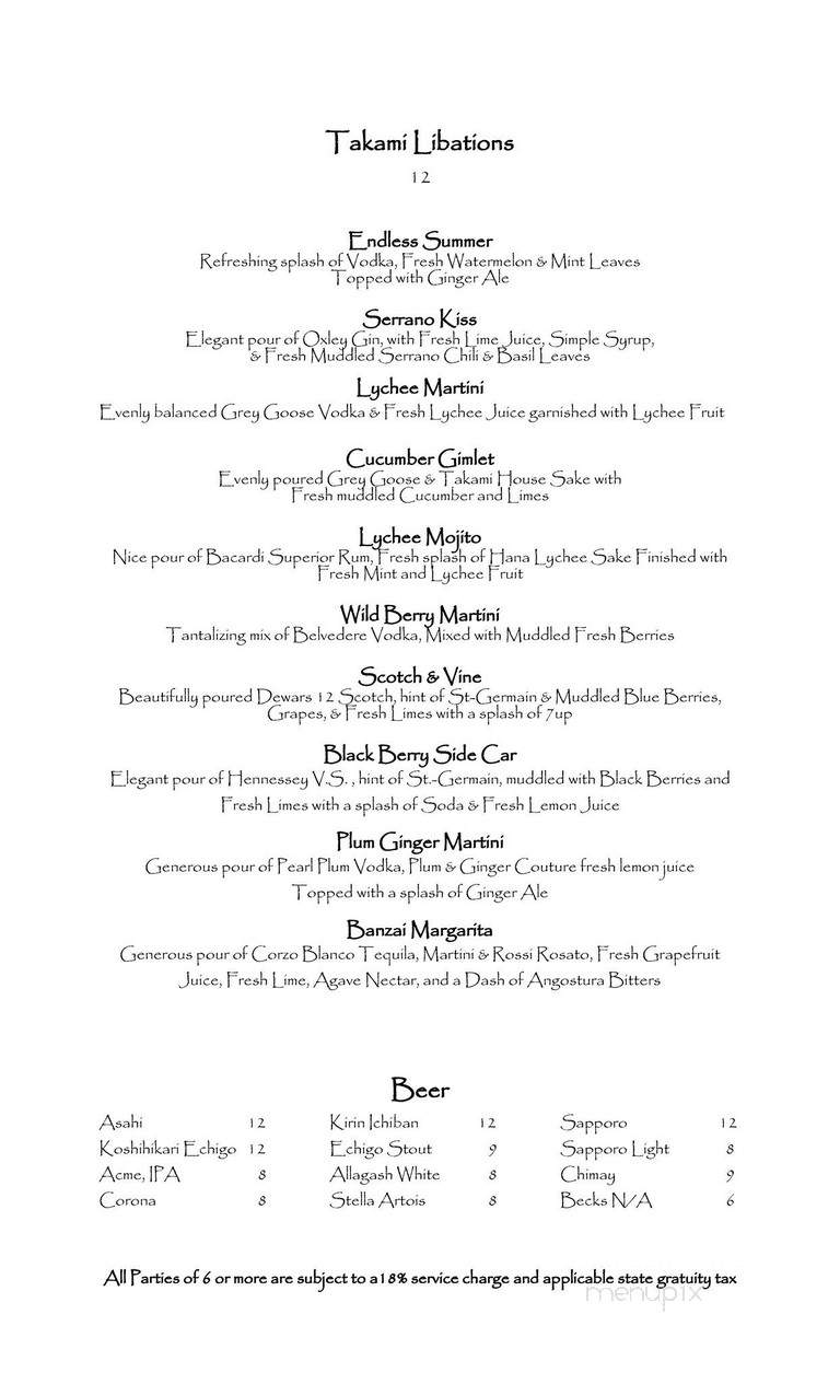 Takami Sushi & Robata - Los Angeles, CA menu_pic