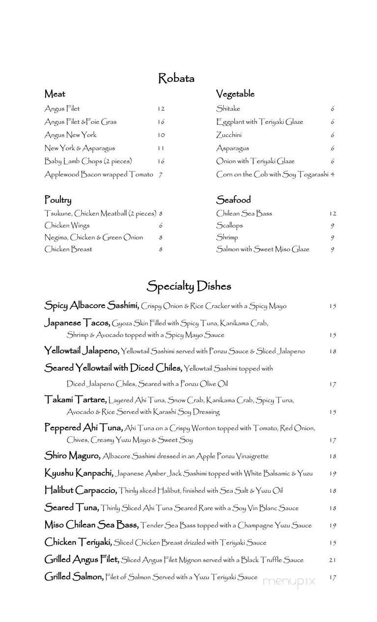 Takami Sushi & Robata - Los Angeles, CA menu_pic