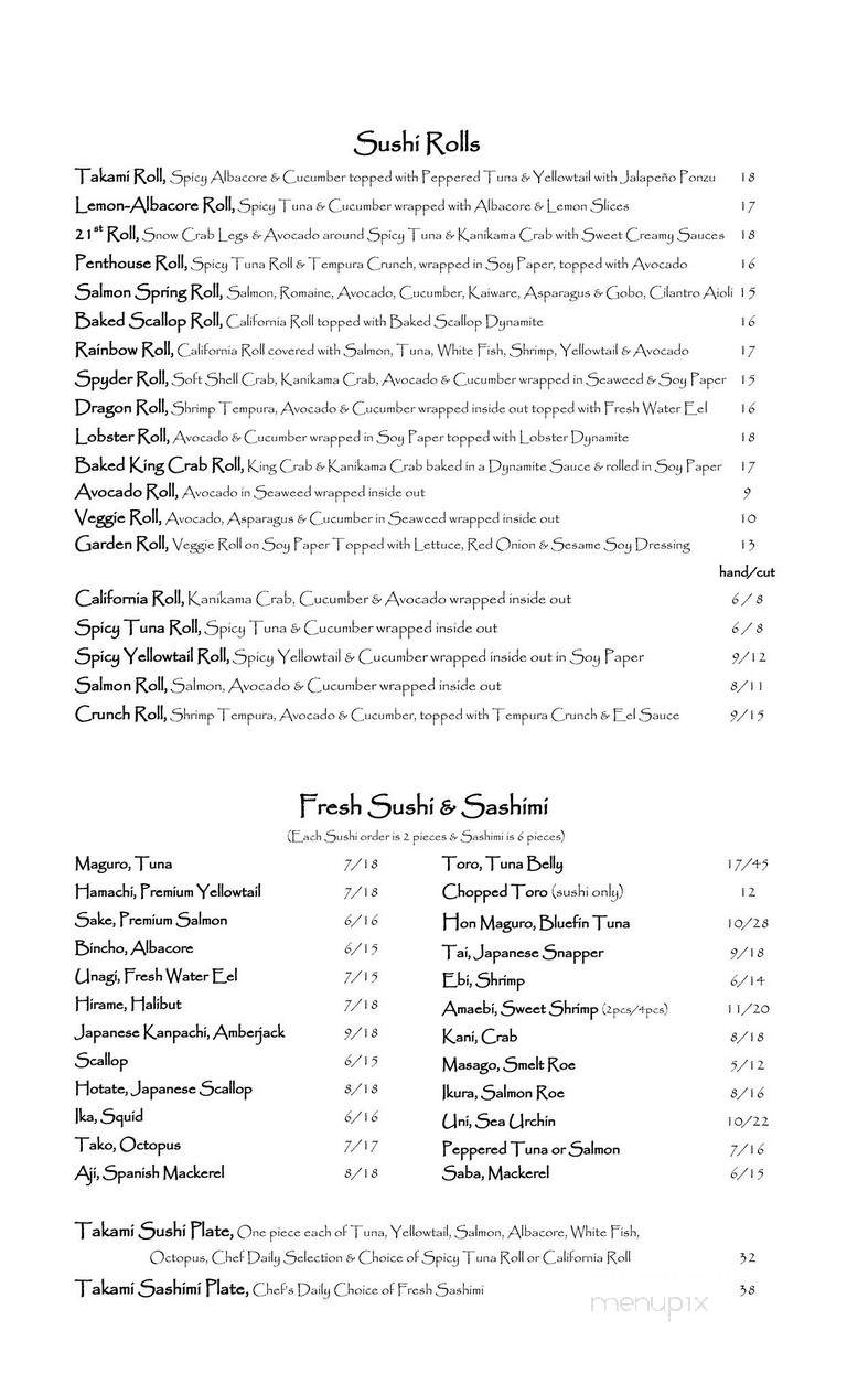 Takami Sushi & Robata - Los Angeles, CA menu_pic