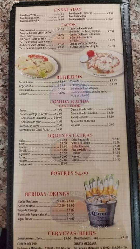El Tejado - Los Angeles, CA menu_pic