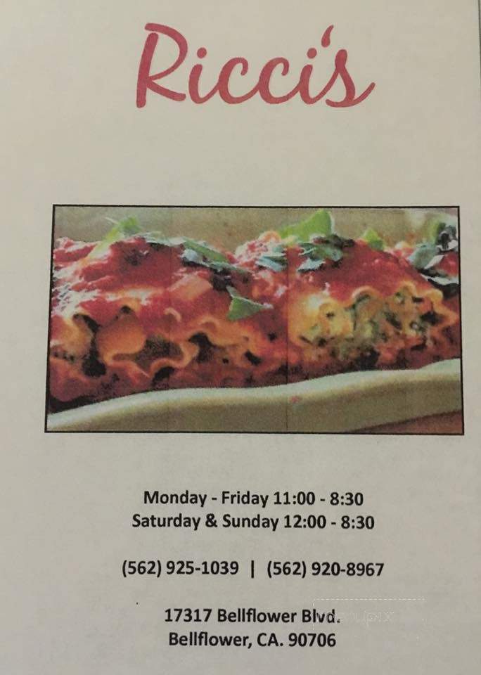 Ricci's Delicatessen - Bellflower, CA menu_pic