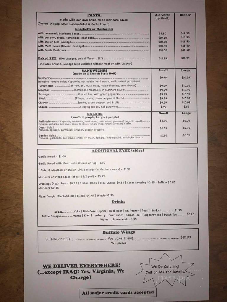 Joe Peep's Ny Pizza - Whittier, CA menu_pic