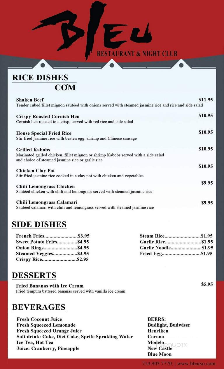 Bleu Restaurant & Dancing - Westminster, CA menu_pic