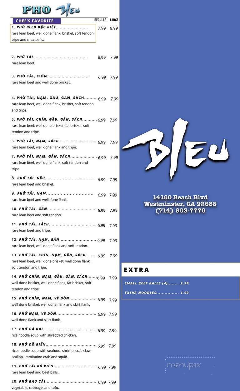 Bleu Restaurant & Dancing - Westminster, CA menu_pic
