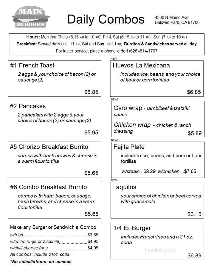 Maine Burgers - Baldwin Park, CA menu_pic