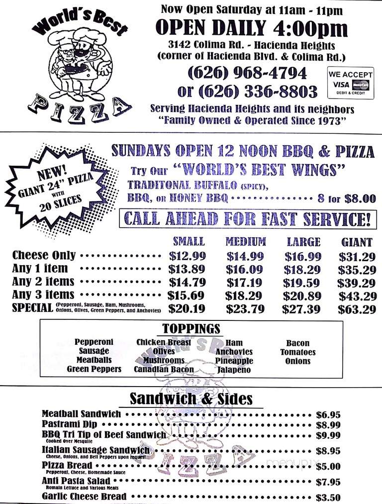 World's Best Pizza - Hacienda Heights, CA menu_pic
