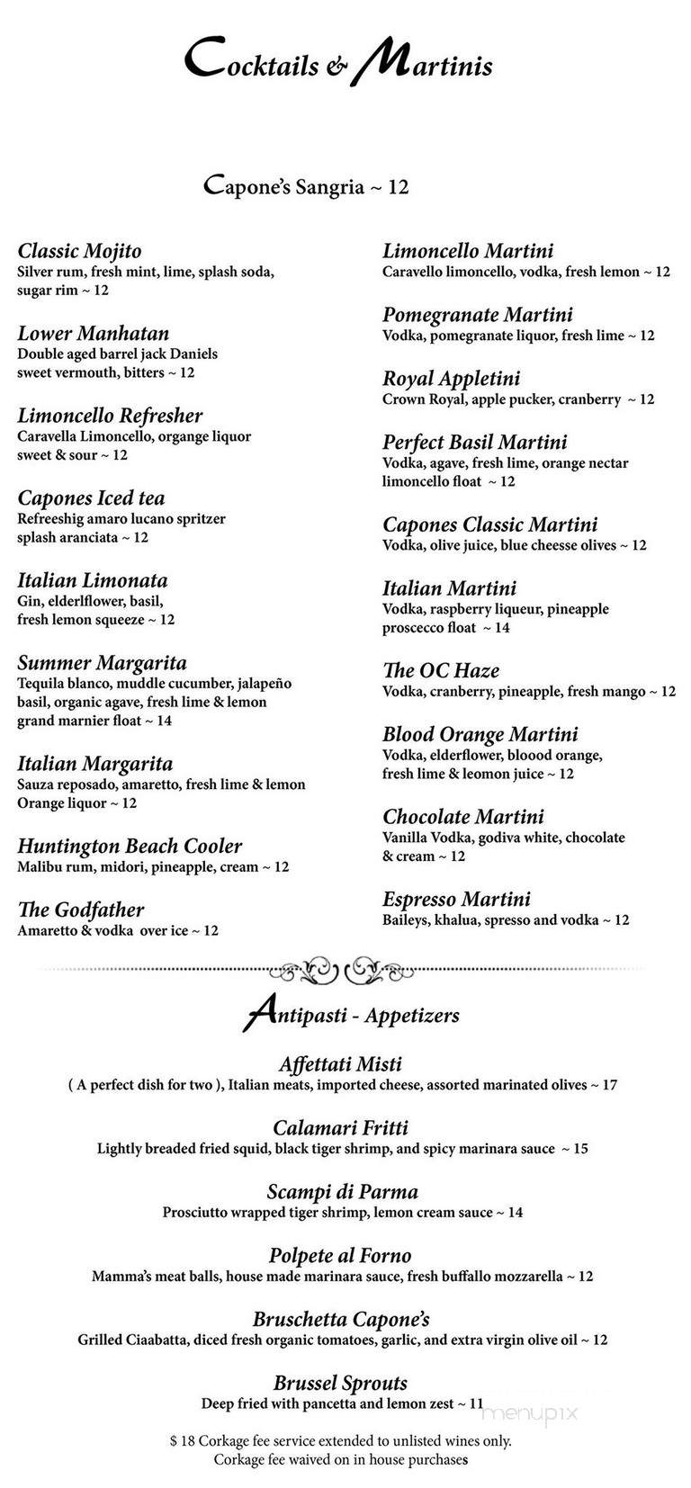 Capone's Italian Restaurante - Huntington Beach, CA menu_pic