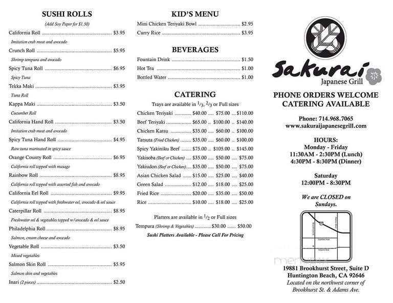 Sakurai Japanese Grill - Huntington Beach, CA menu_pic