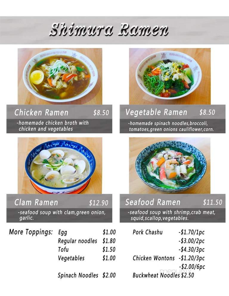 Shimura Restaurant - Fountain Valley, CA menu_pic