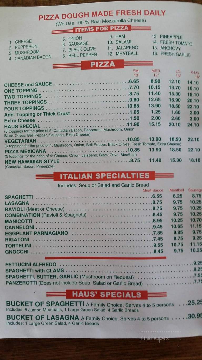 Haus Of Pizza - Garden Grove, CA menu_pic