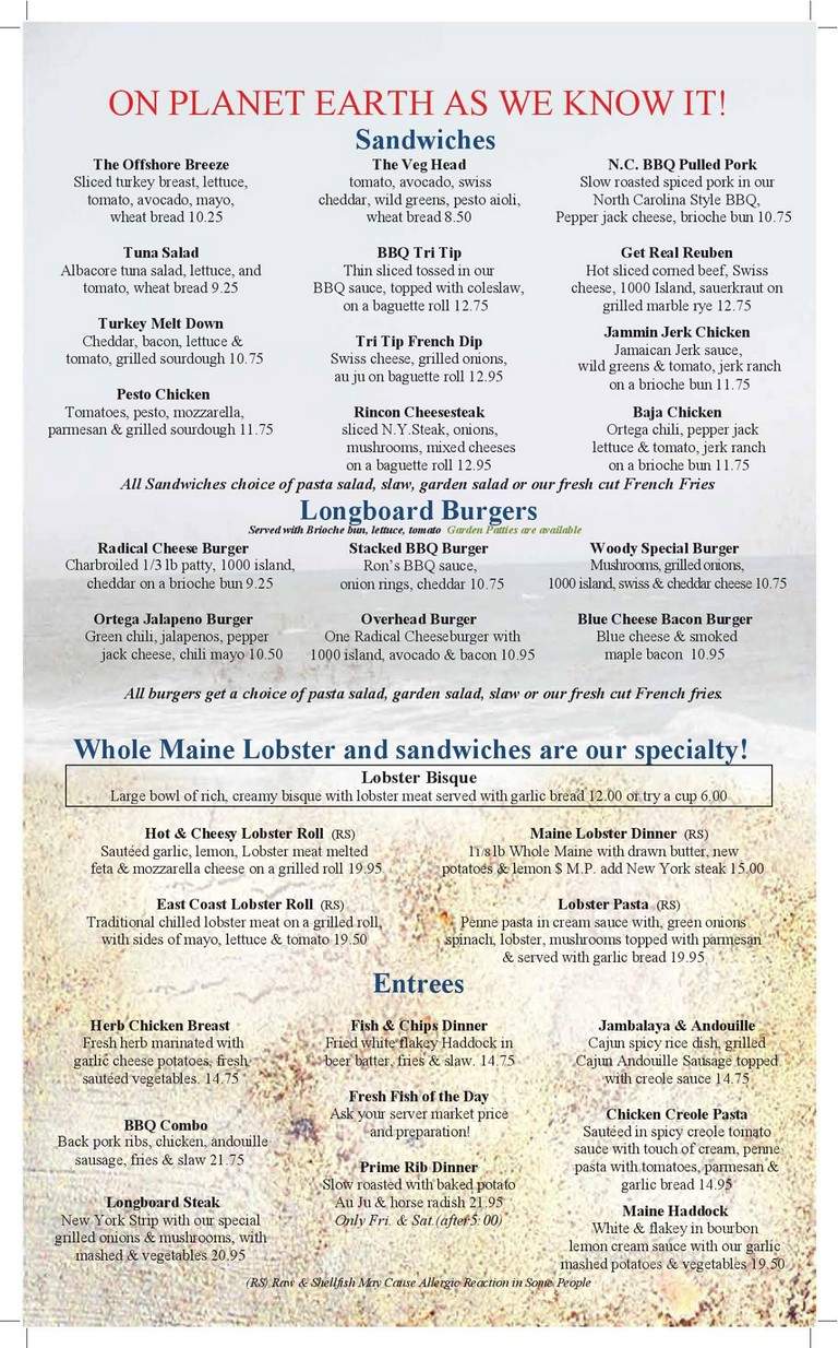 Longboard Restaurant & Pub - Huntington Beach, CA menu_pic