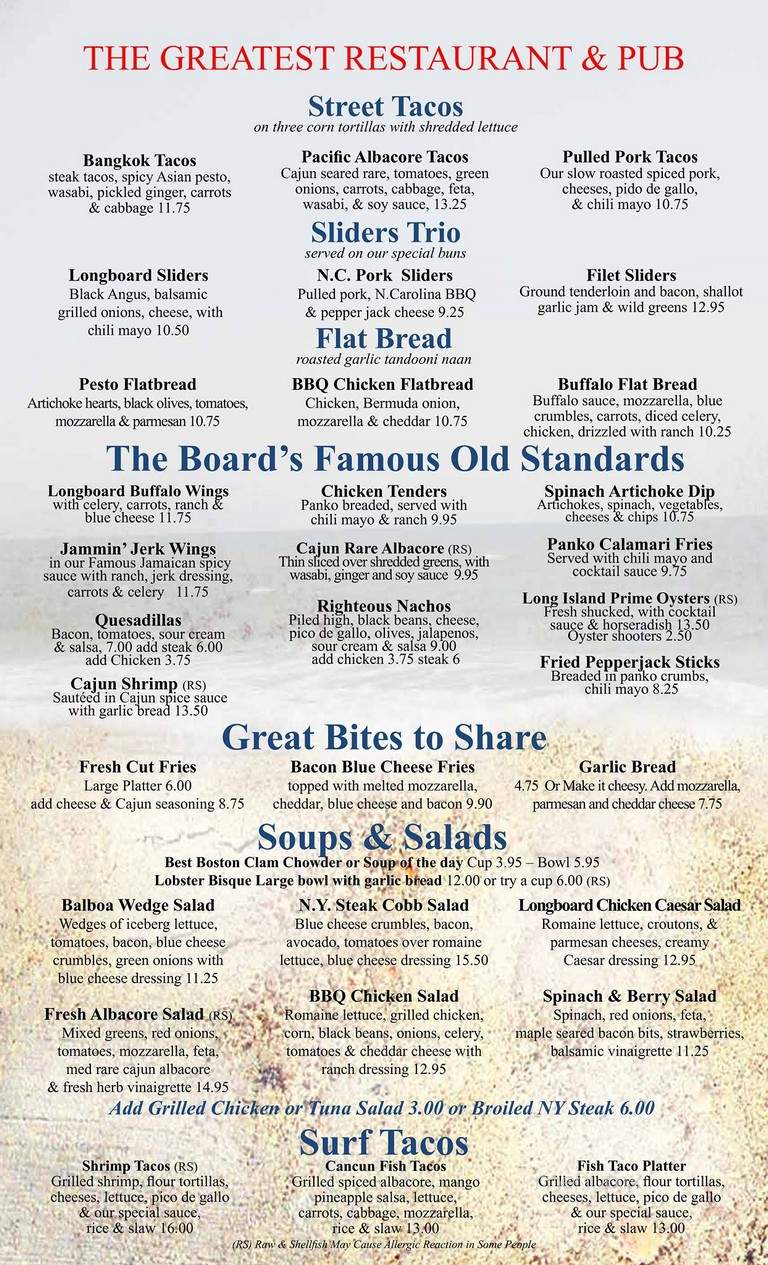 Longboard Restaurant & Pub - Huntington Beach, CA menu_pic