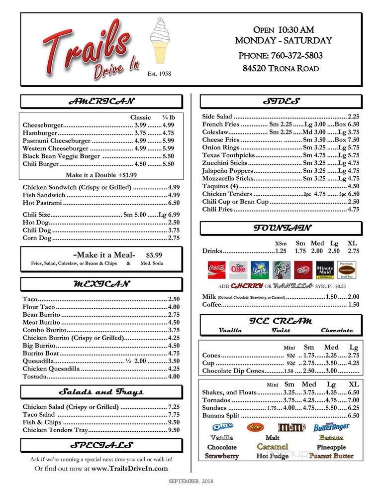 Trails Drive In - Trona, CA menu_pic
