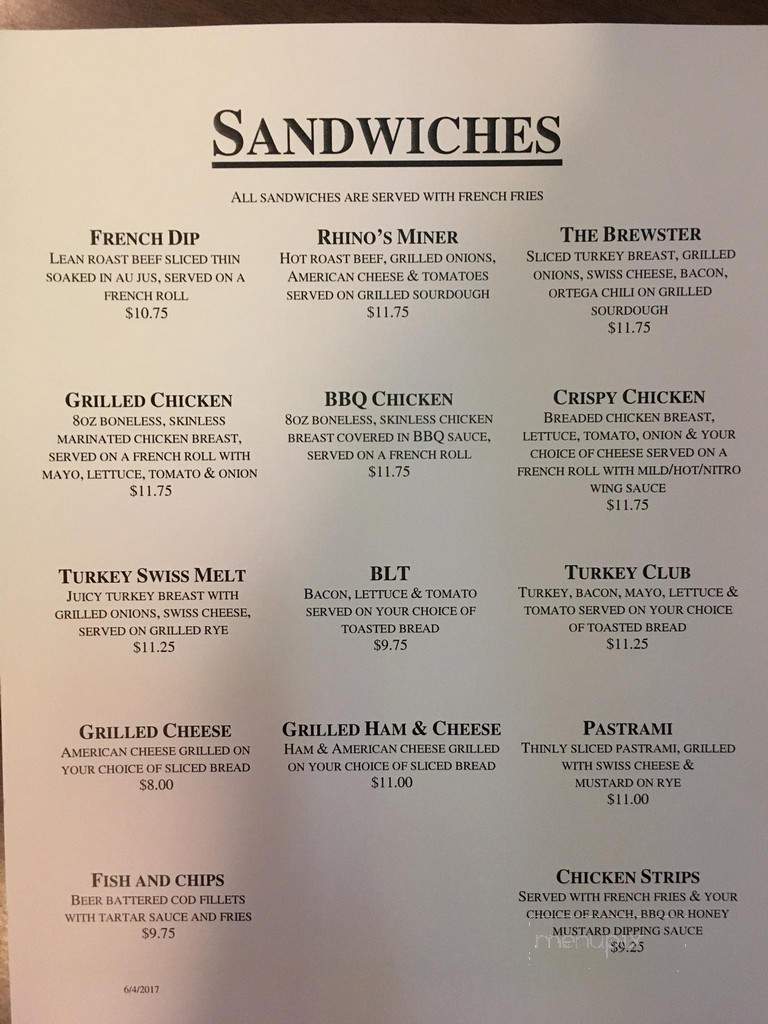 Rhino's Bar & Grille - Bridgeport, CA menu_pic