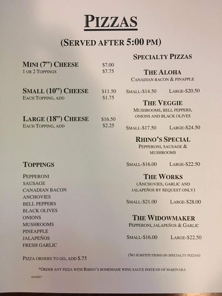 Rhino's Bar & Grille - Bridgeport, CA menu_pic