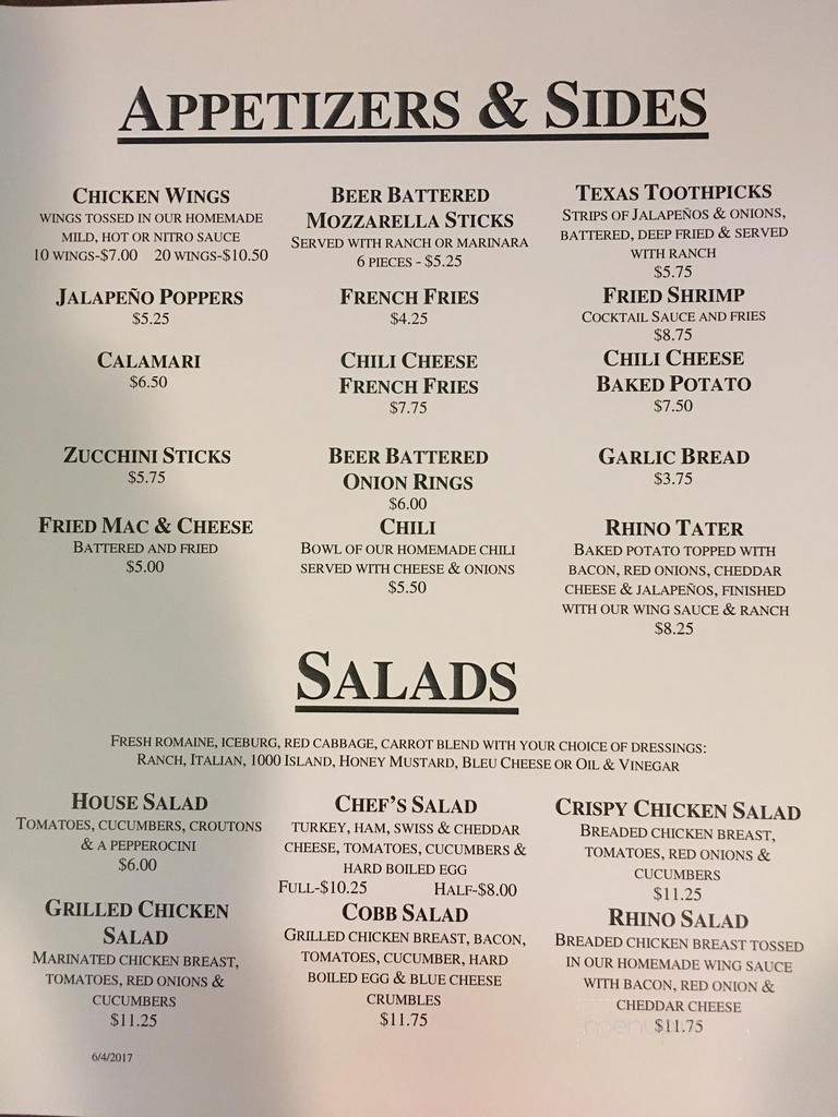 Rhino's Bar & Grille - Bridgeport, CA menu_pic