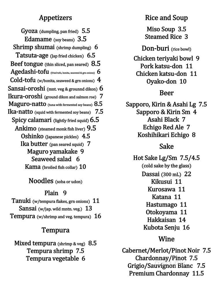 Kaito Restaurant - Encinitas, CA menu_pic