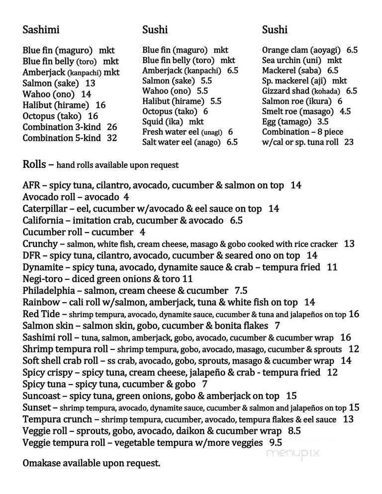 Kaito Restaurant - Encinitas, CA menu_pic