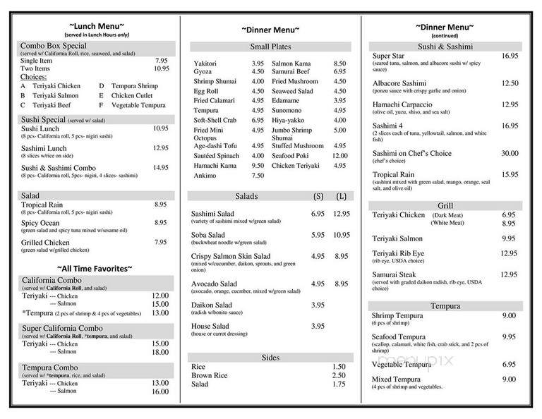 Sakura Bana Sushi Bar - Encinitas, CA menu_pic