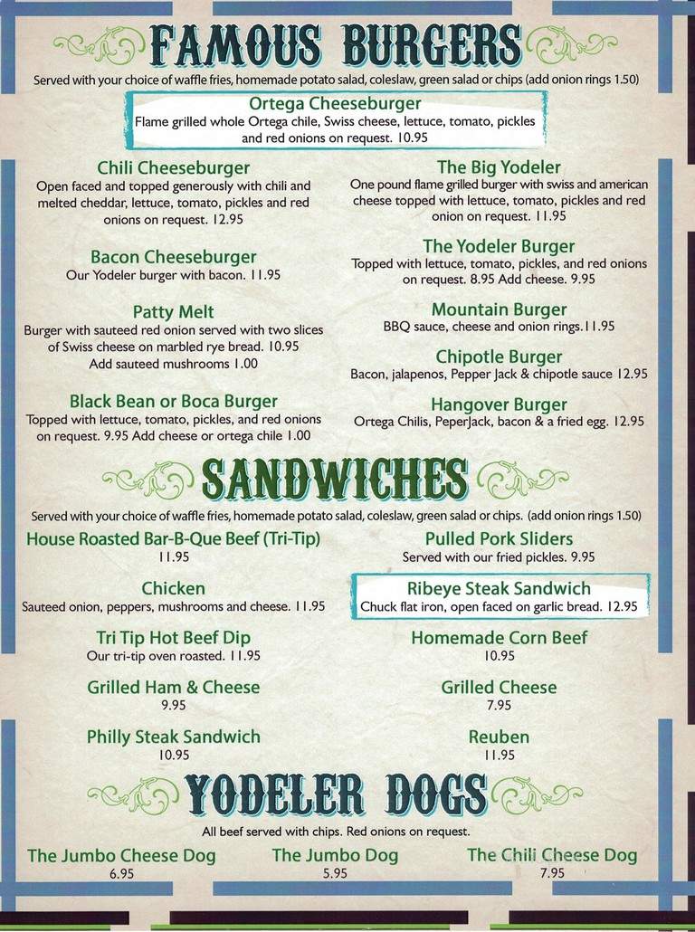 Yodeler - Wrightwood, CA menu_pic