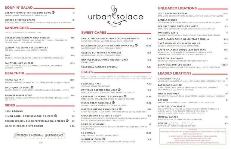 Urban Solace - San Diego, CA menu_pic