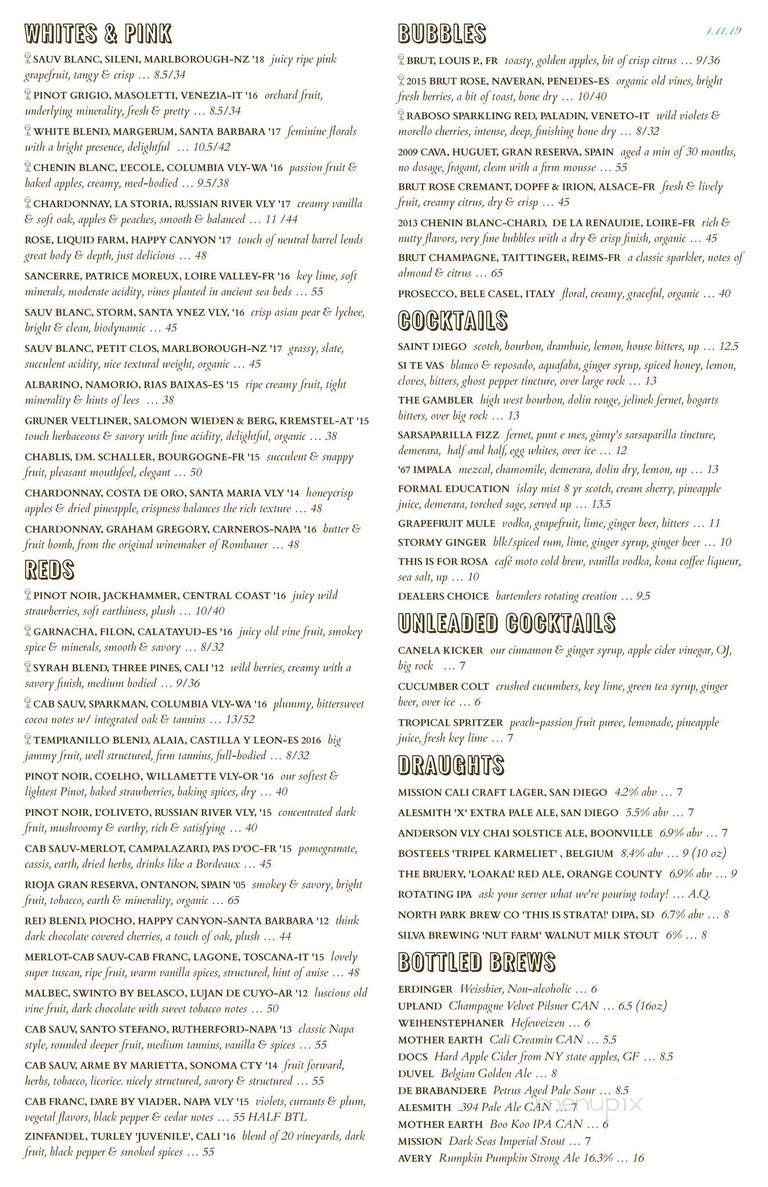 Urban Solace - San Diego, CA menu_pic
