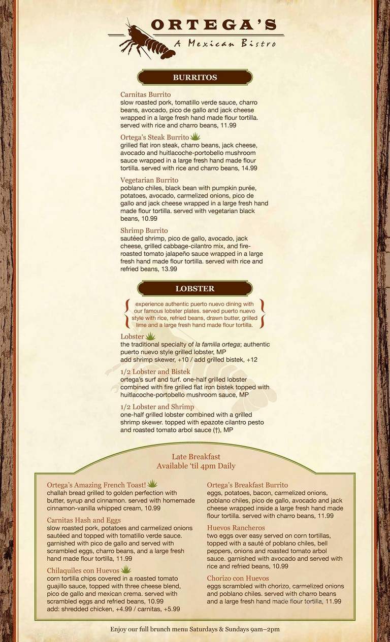 Ortega's A Mexican Bistro - San Diego, CA menu_pic