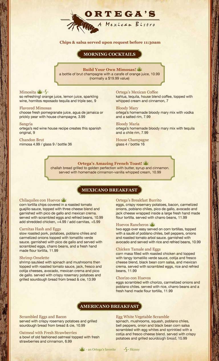 Ortega's A Mexican Bistro - San Diego, CA menu_pic