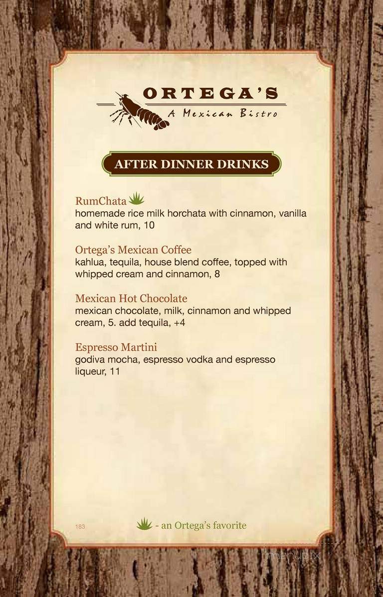 Ortega's A Mexican Bistro - San Diego, CA menu_pic