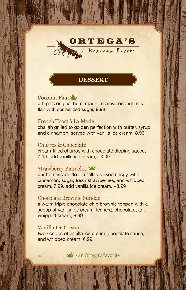 Ortega's A Mexican Bistro - San Diego, CA menu_pic