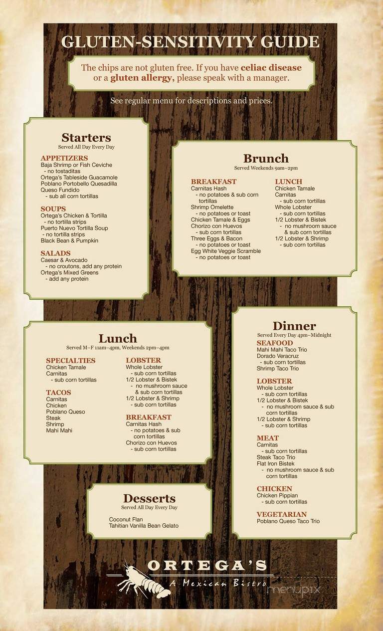 Ortega's A Mexican Bistro - San Diego, CA menu_pic