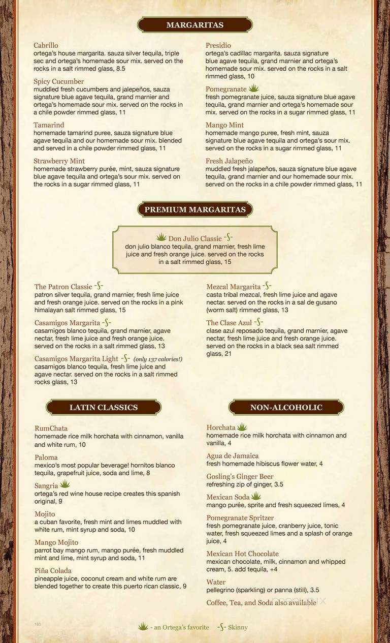 Ortega's A Mexican Bistro - San Diego, CA menu_pic