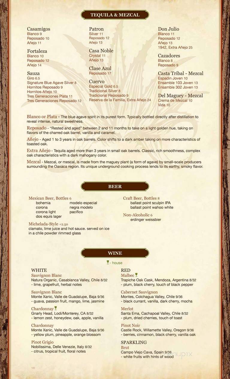 Ortega's A Mexican Bistro - San Diego, CA menu_pic
