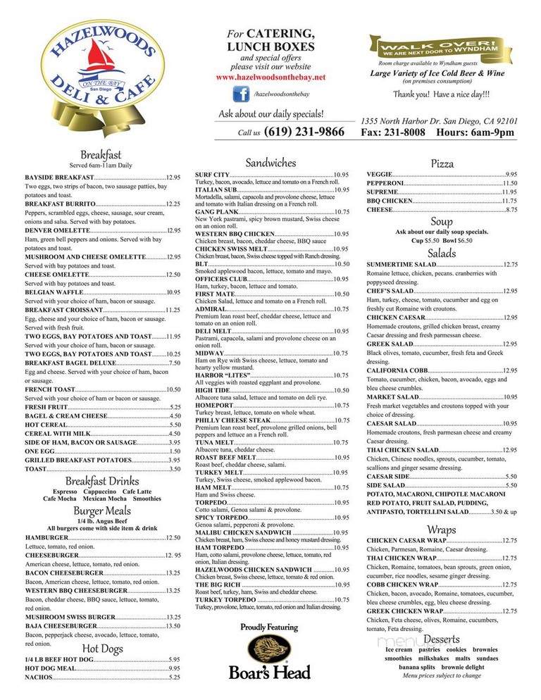 Hazelwoods On The Bay - San Diego, CA menu_pic