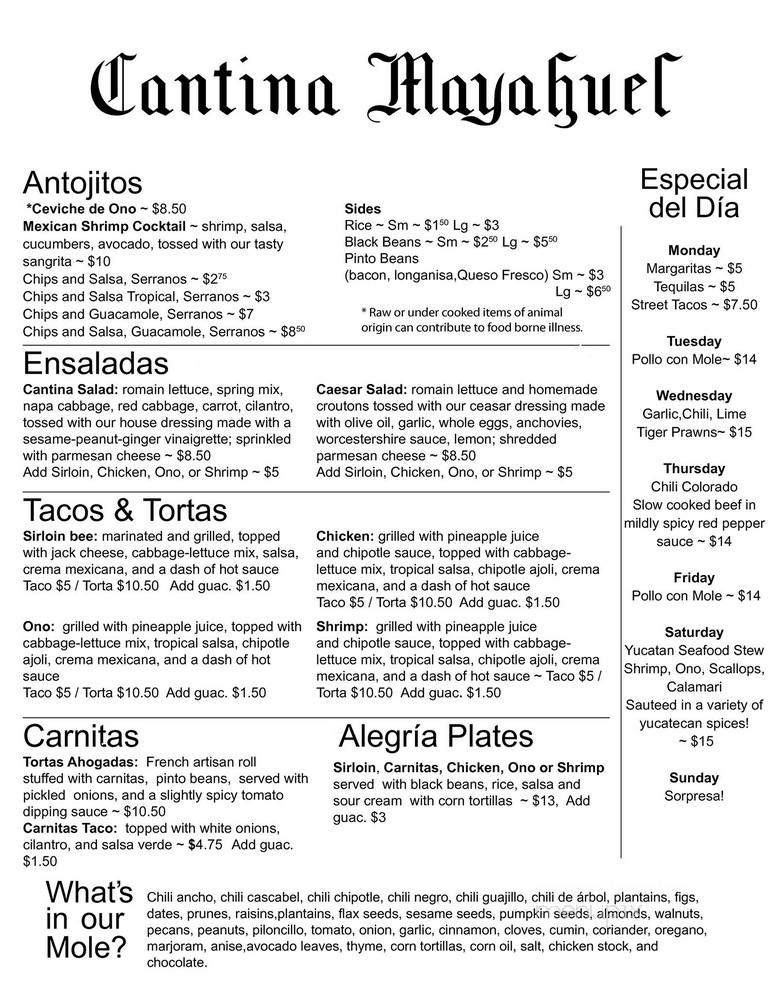 Cantina Mayahuel - San Diego, CA menu_pic