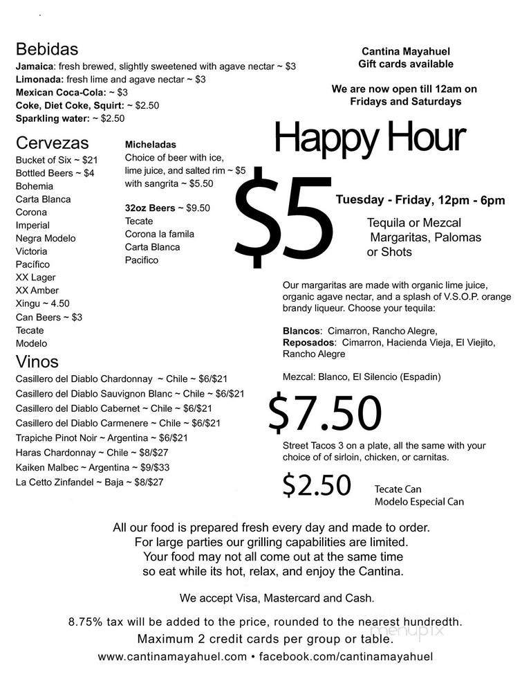 Cantina Mayahuel - San Diego, CA menu_pic