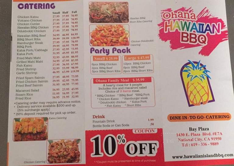 Ohana Hawiian Island BBQ - National City, CA menu_pic