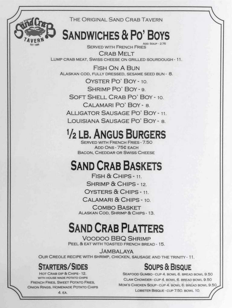 Sandcrab Cafe - Escondido, CA menu_pic