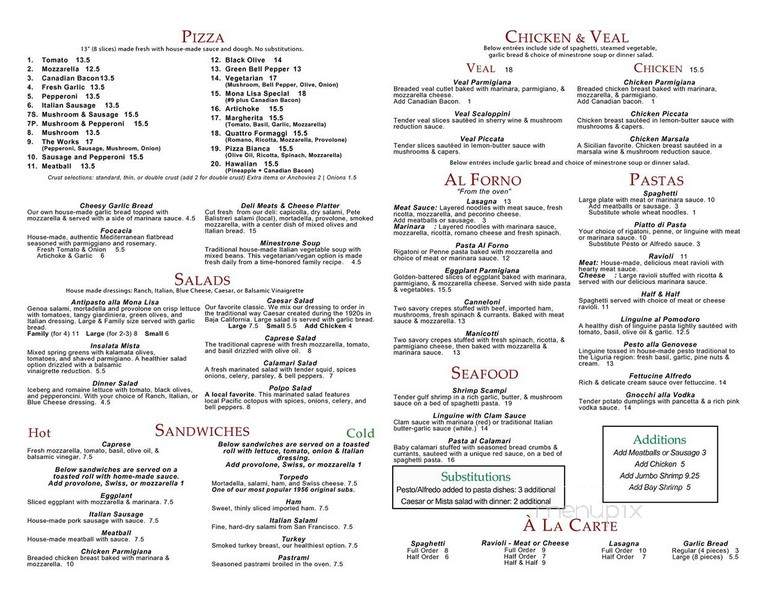 Mona Lisa Italian Restaurant - San Diego, CA menu_pic