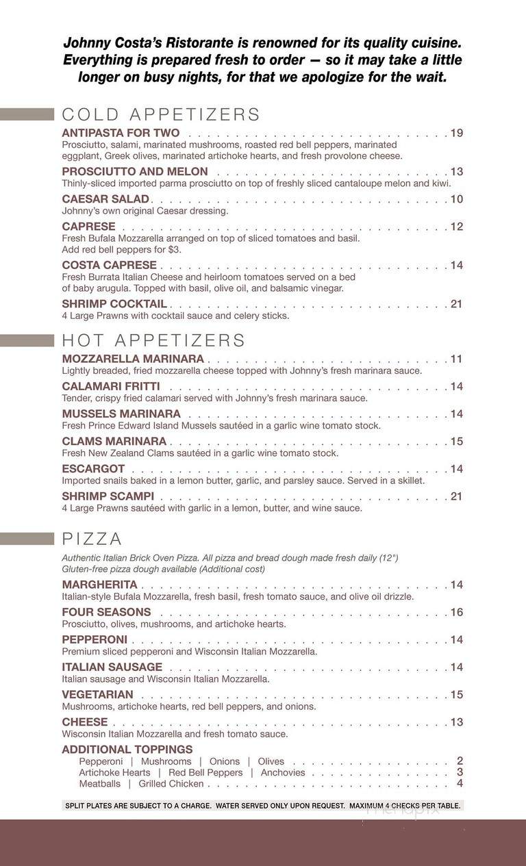 Johnny Costa's Ristorante - Palm Springs, CA menu_pic
