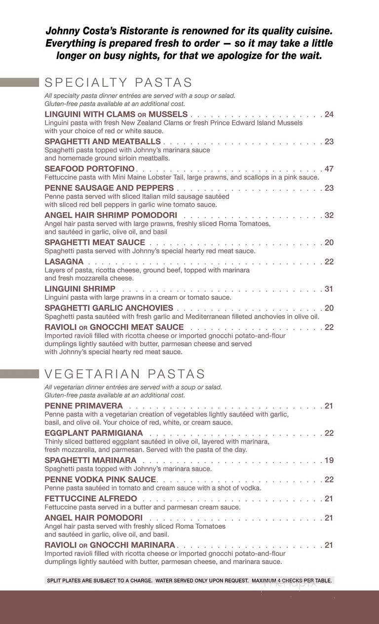 Johnny Costa's Ristorante - Palm Springs, CA menu_pic