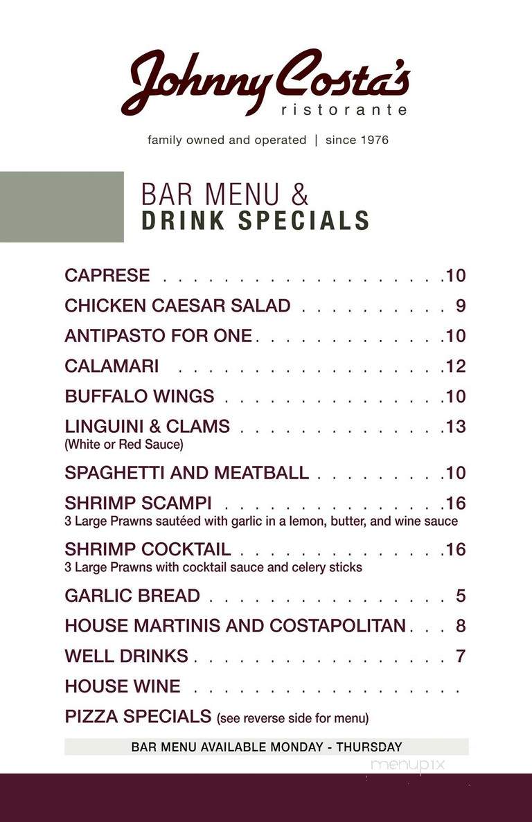 Johnny Costa's Ristorante - Palm Springs, CA menu_pic