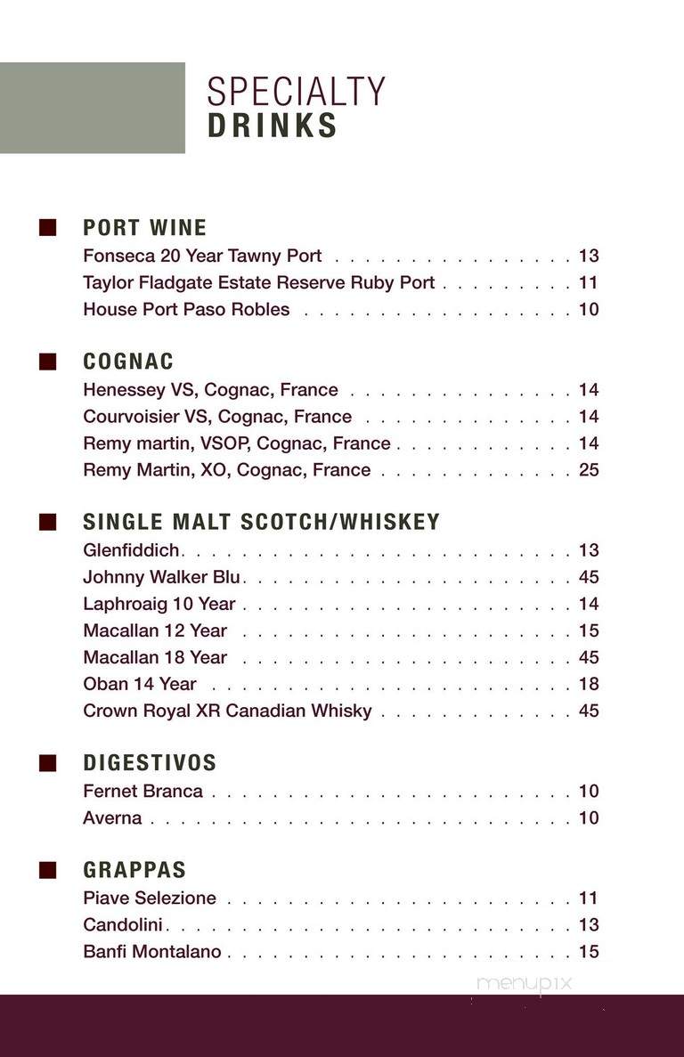 Johnny Costa's Ristorante - Palm Springs, CA menu_pic