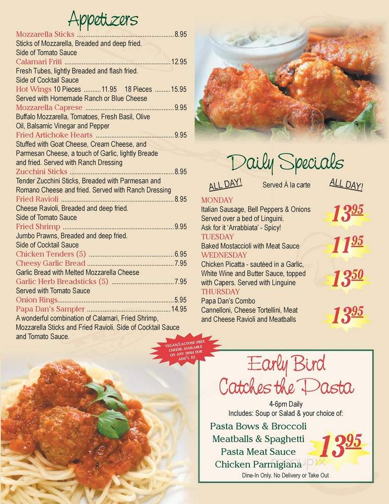 Papa Dan's Pizza & Pasta - Palm Desert, CA menu_pic