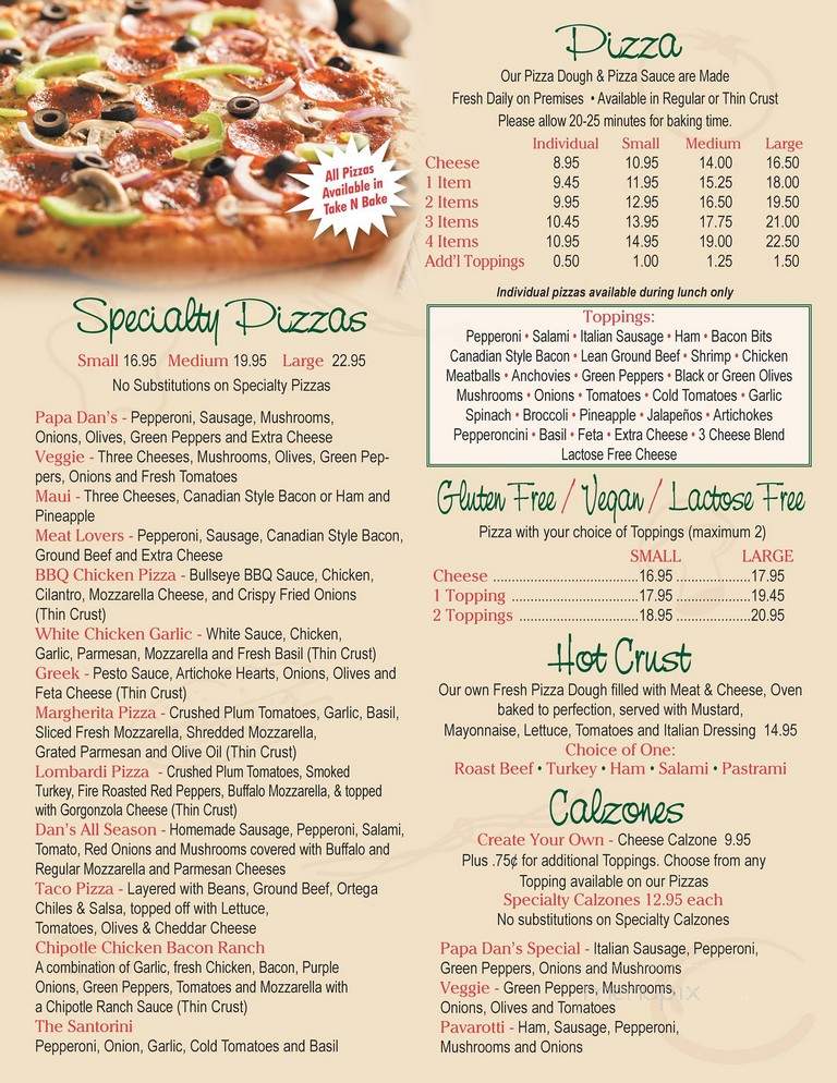 Papa Dan's Pizza & Pasta - Palm Desert, CA menu_pic