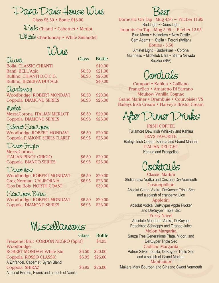 Papa Dan's Pizza & Pasta - Palm Desert, CA menu_pic