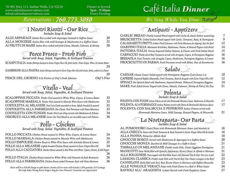 Cafe Italia - Indian Wells, CA menu_pic