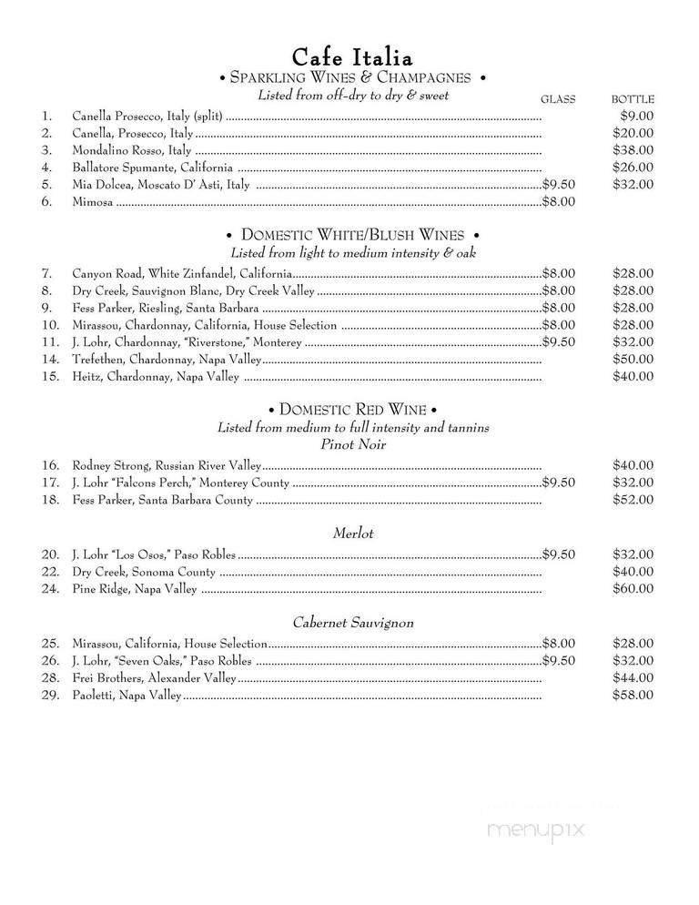Cafe Italia - Indian Wells, CA menu_pic